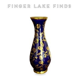 Handpainted 18K Gold and Kobalt Blue Vase